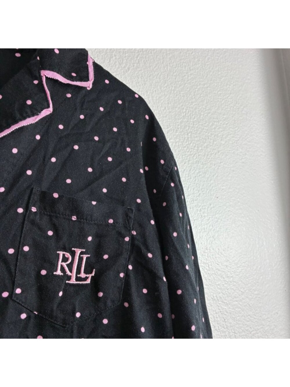 Lauren Ralph Lauren Polka Dot Black Pink Sleep Shirt Sz XL Cozy - Picture 2 of 7